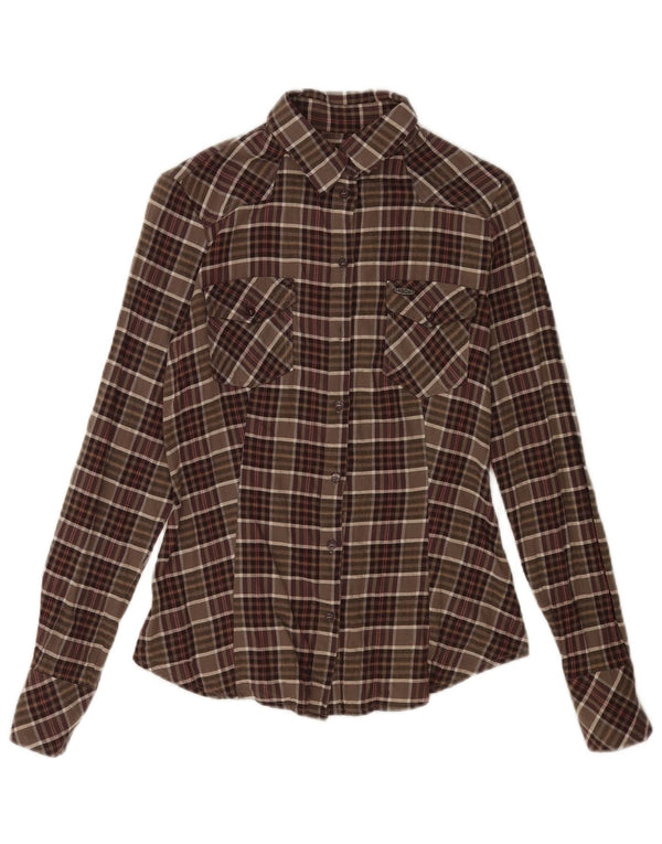 Camicia in flanella da donna Best Company UK 10 piccolo cotone a quadri marrone
