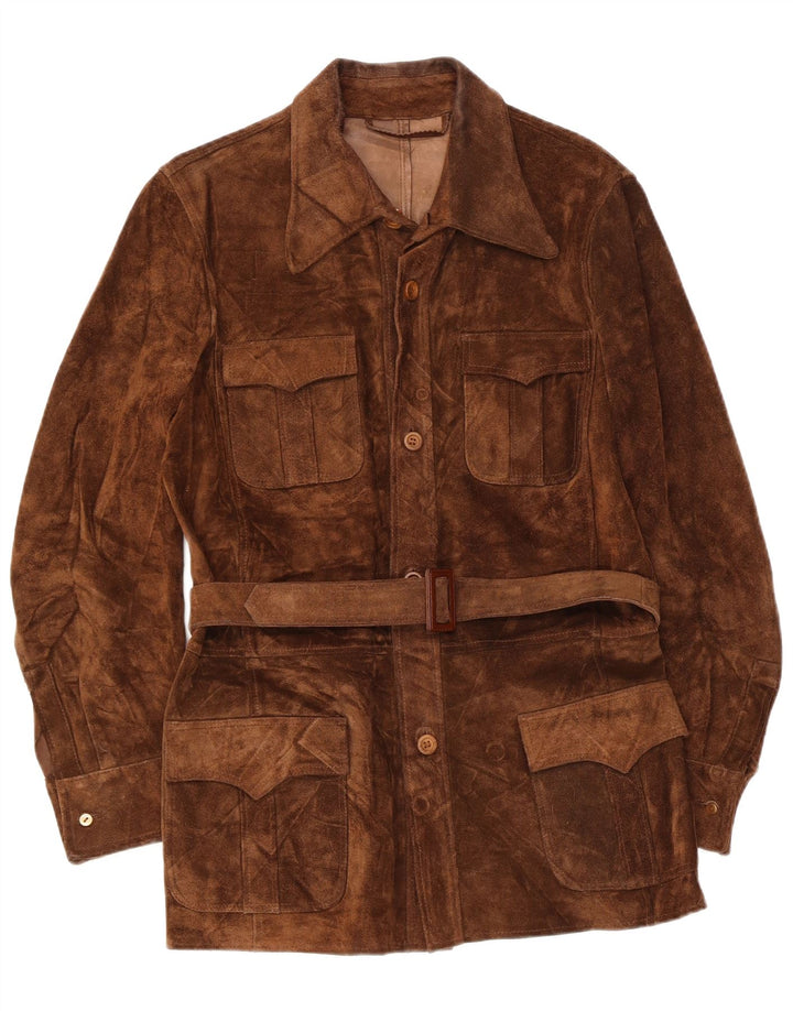 Giacca vintage in pelle scamosciata da uomo UK 36 piccola marrone