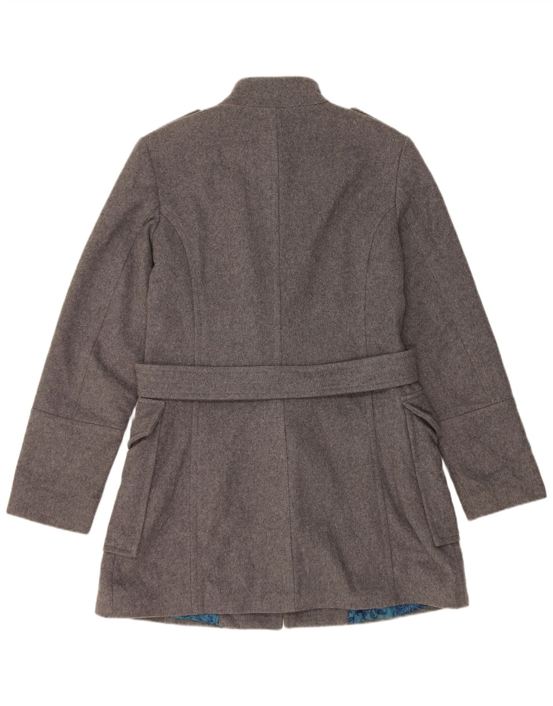 Cappotto doppiopetto militare da donna Sisley UK 16 grande lana grigia