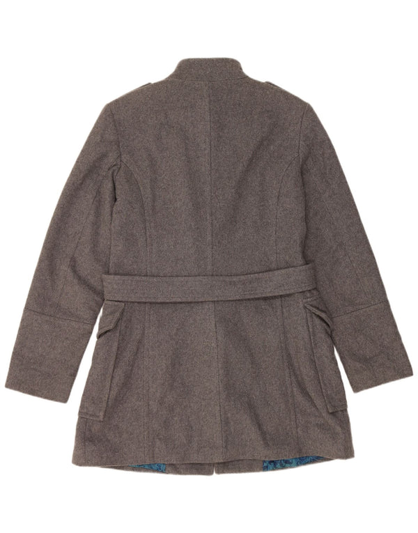 Cappotto doppiopetto militare da donna Sisley UK 16 grande lana grigia