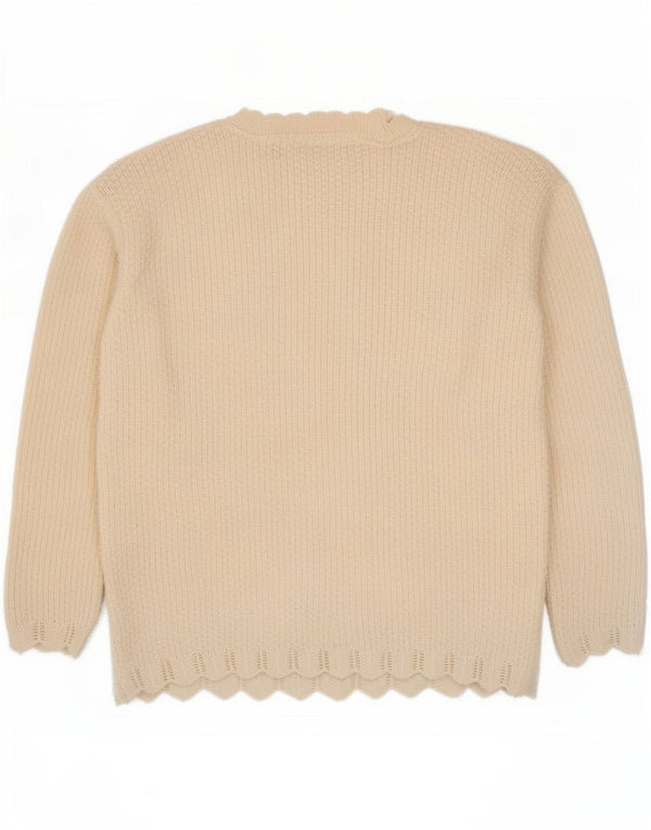 Maglione maglione girocollo da donna vintage UK 16 grande bianco