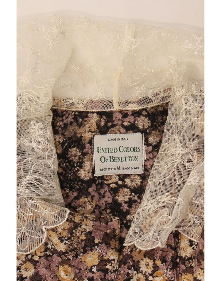 BENETTON Camicia da donna Camicetta UK 12 Marrone medio floreale