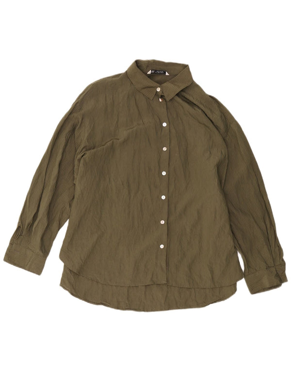 Camicia oversize da donna Zara UK 18 XL viscosa gessata verde