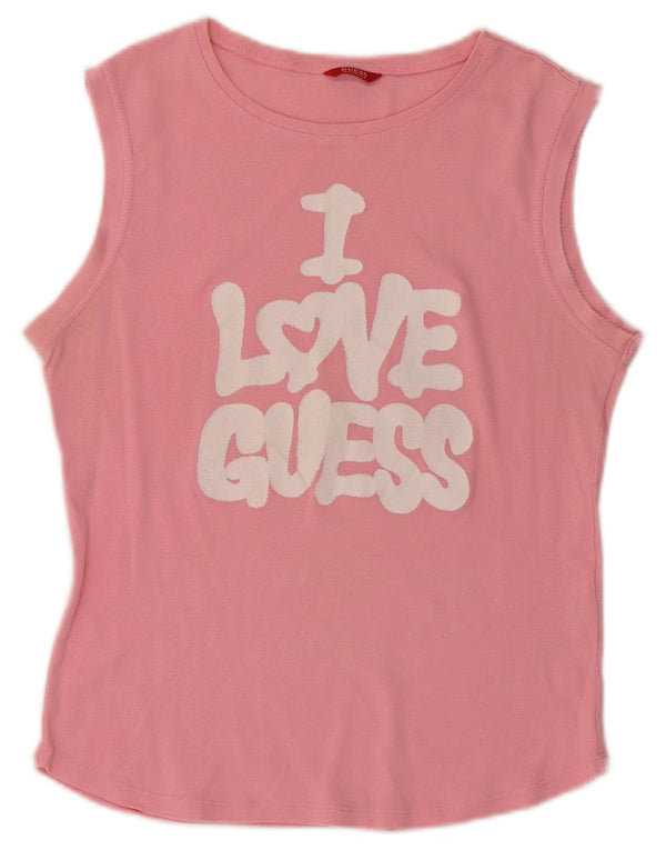 Canotta grafica da donna Guess UK 14 grande in cotone rosa