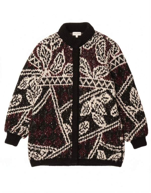 JEFFREY BROWNLEADER Cappotto in maglia da donna UK 14 Acrilico floreale nero medio