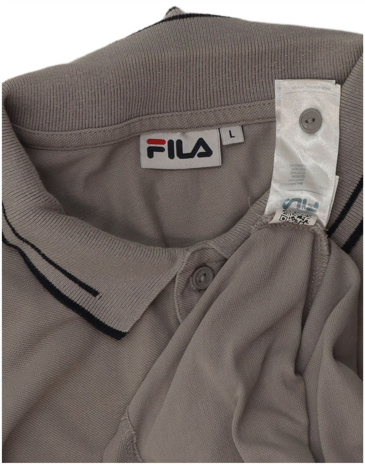 Polo da uomo a maniche lunghe Fila Large in cotone grigio