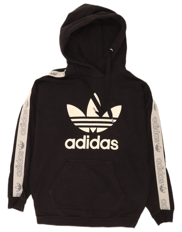 Felpa con cappuccio oversize grafica da donna Adidas UK 8 Small Black Colourblock