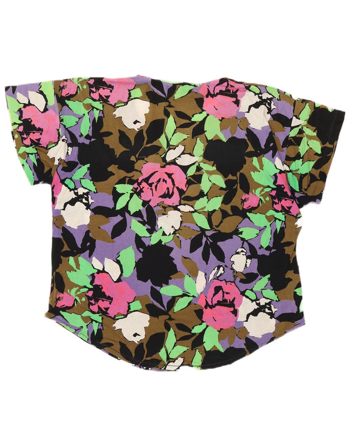 Top camicetta da donna vintage UK 16 grande floreale multicolore