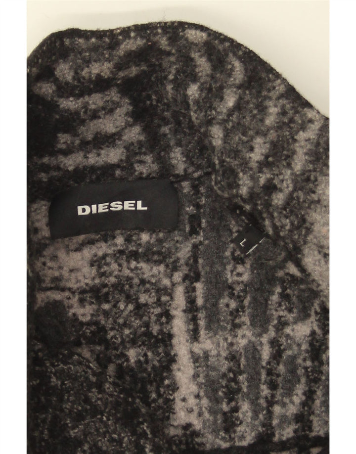 Cappotto oversize da donna Diesel UK 16 grande lana nera con stampa animalier