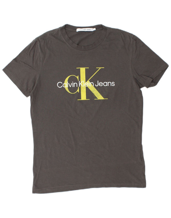 CALVIN KLEIN JEANS T-shirt grafica da uomo Top grande in cotone grigio