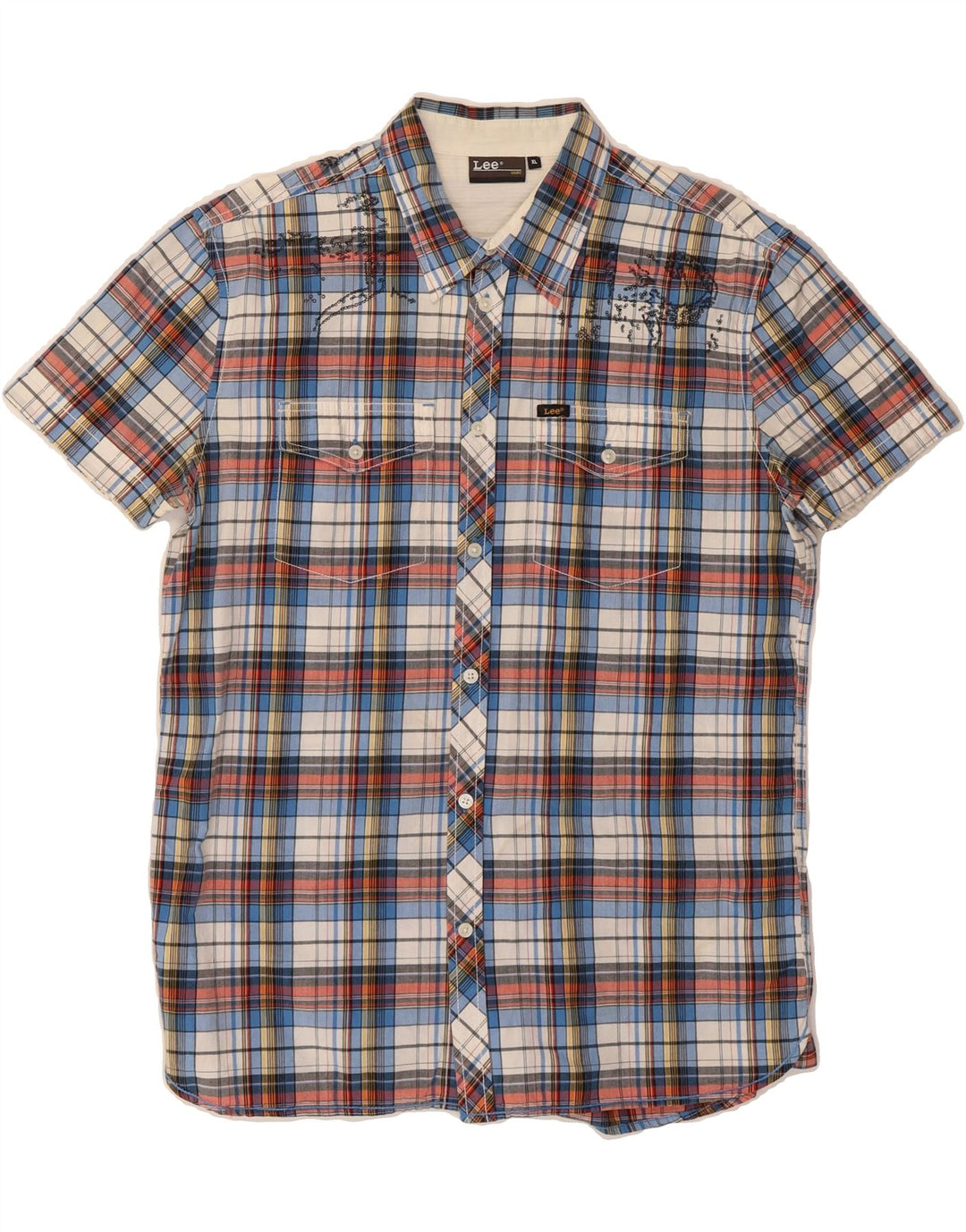 LEE Mens Short Sleeve Flannel Shirt XL Blue Check Cotton Vintage Lee and Second-Hand Lee from Messina Hembry 