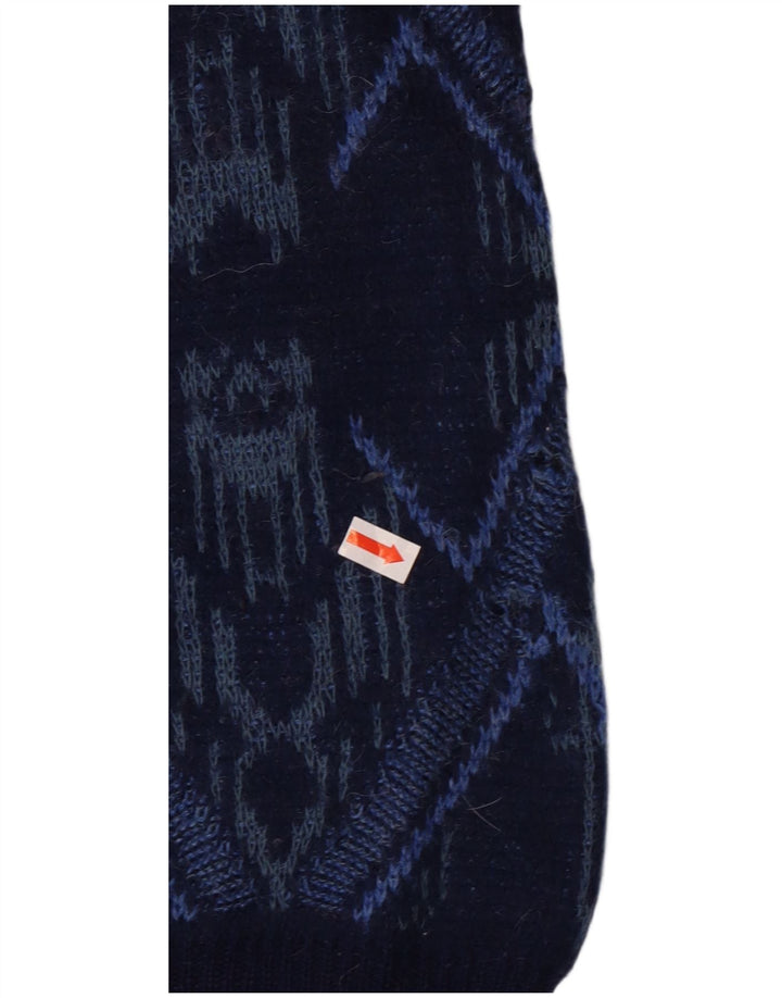 Maglione maglione girocollo vintage da uomo grande Fair Isle blu navy
