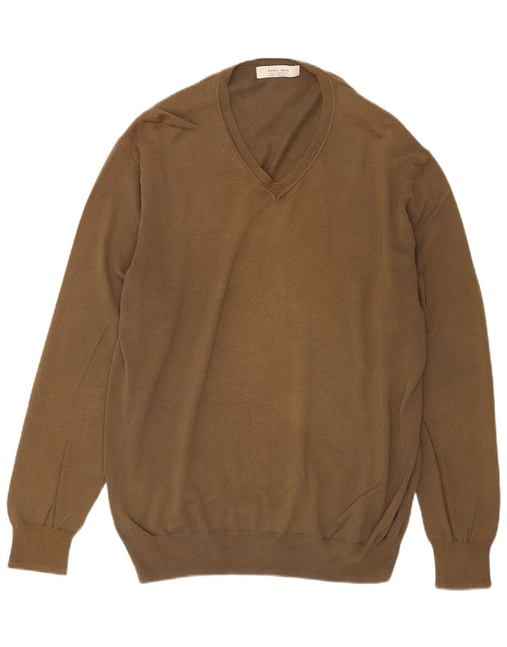 Maglione Zara da uomo con scollo a V XL kaki