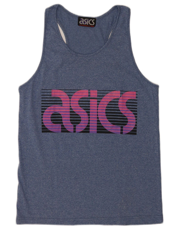 Canottiera grafica da uomo Asics XL in cotone blu
