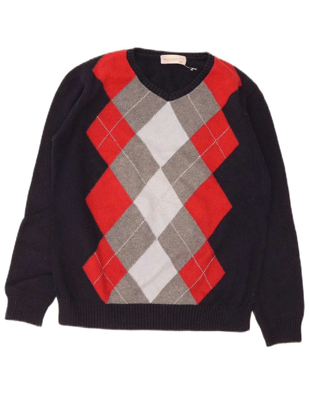 Maglione girocollo da bambino Zara 11-12 anni blu navy a rombi/diamante