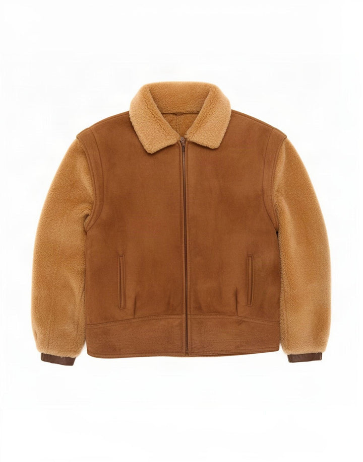Giubbotto bomber vintage in pelle scamosciata da uomo UK 40 grande color block beige