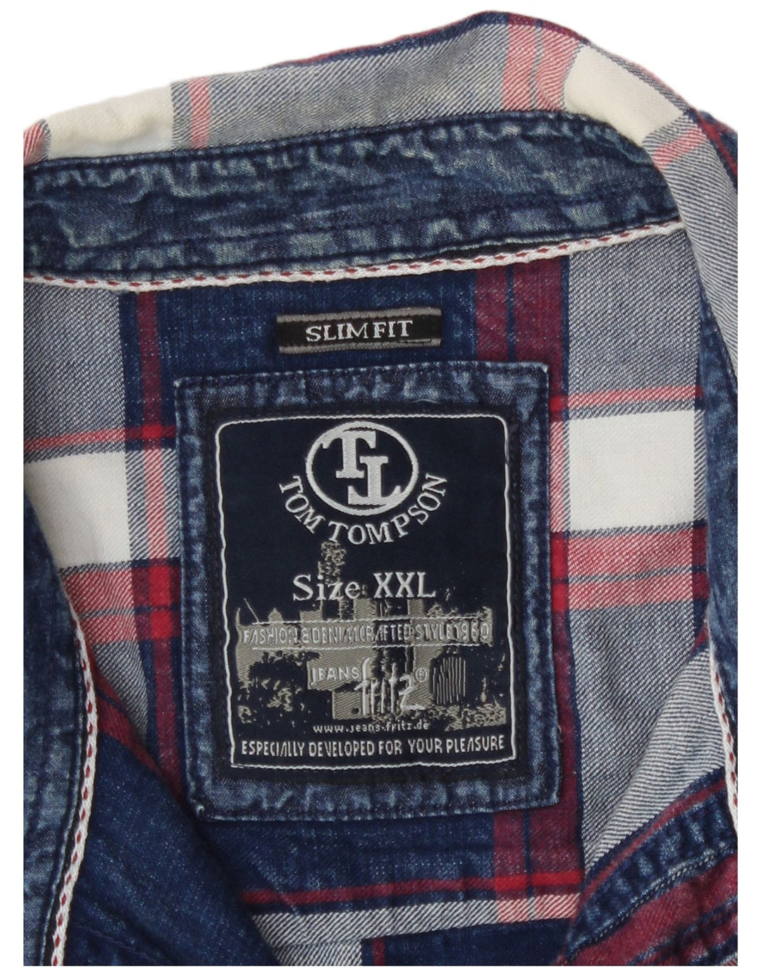 Camicia slim fit da uomo Tom Tompson 2XL in cotone a quadri blu navy