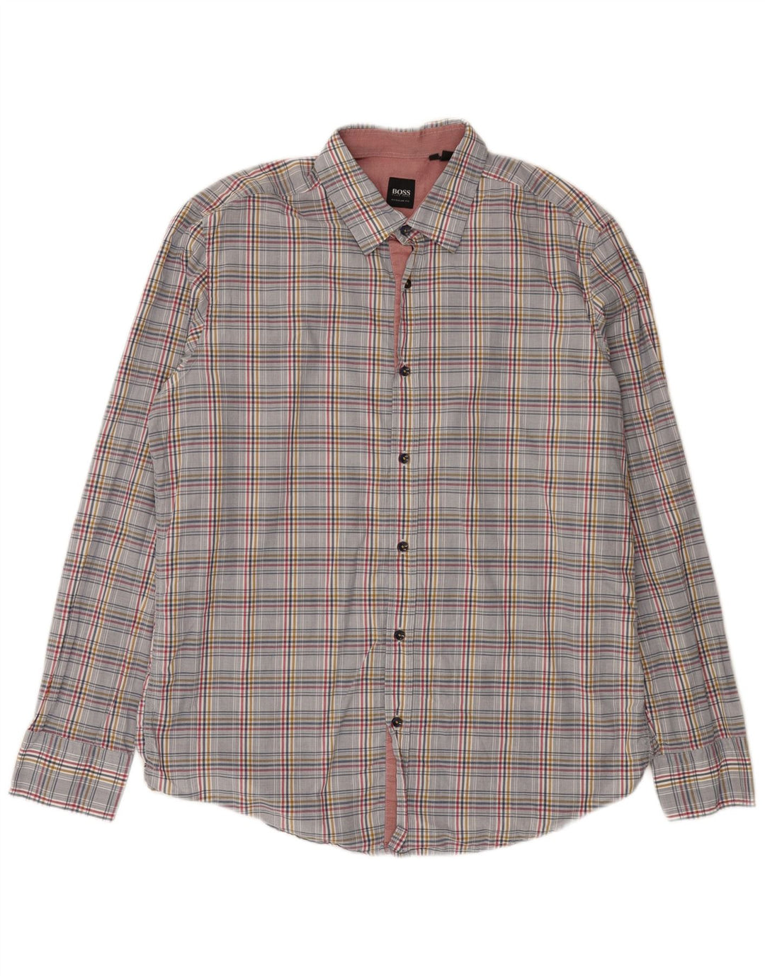 Camicia Hugo Boss da uomo vestibilità regolare, cotone a quadri grigi grandi