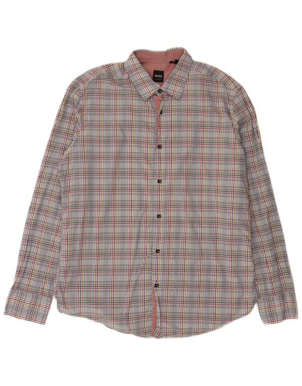 Camicia Hugo Boss da uomo vestibilità regolare, cotone a quadri grigi grandi