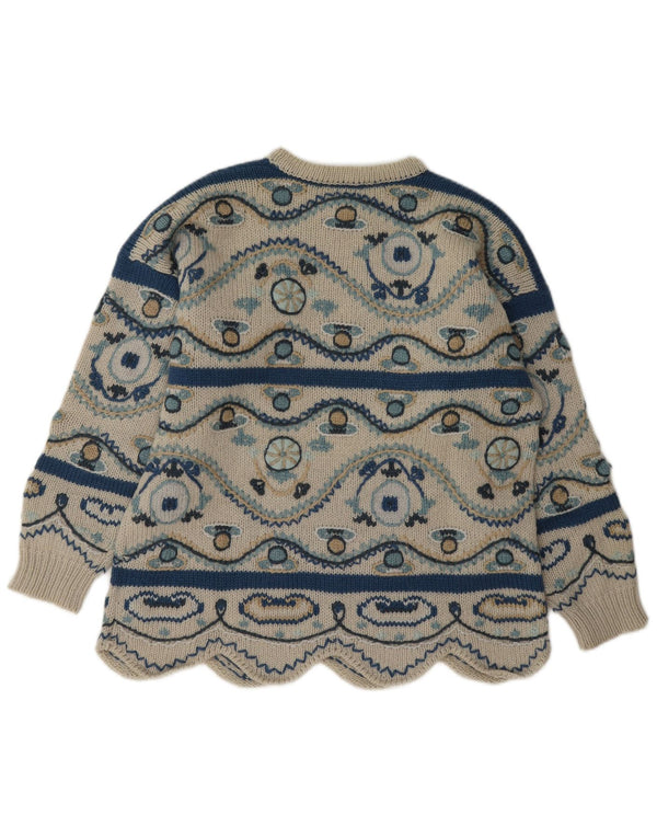 Maglione da donna con scollo a barca Stefanel UK 16 Large Beige geometrico