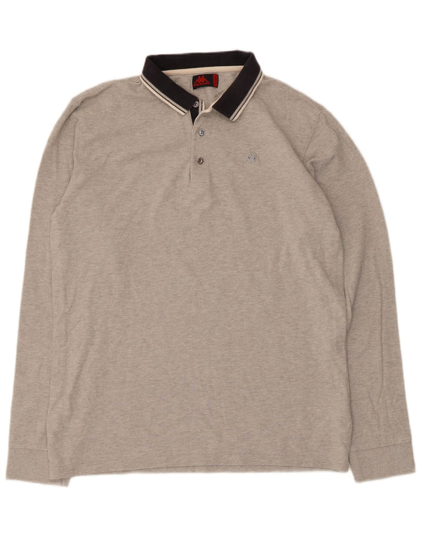 Polo Kappa da uomo a maniche lunghe 2XL in cotone chiazzato grigio