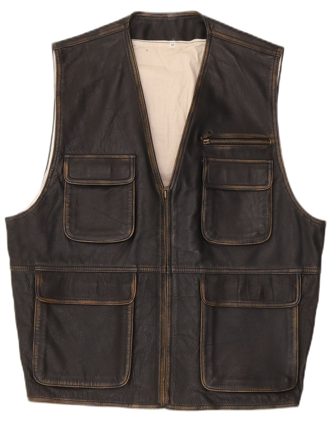 Gilet pratico in pelle da uomo vintage UK 38 medio nero