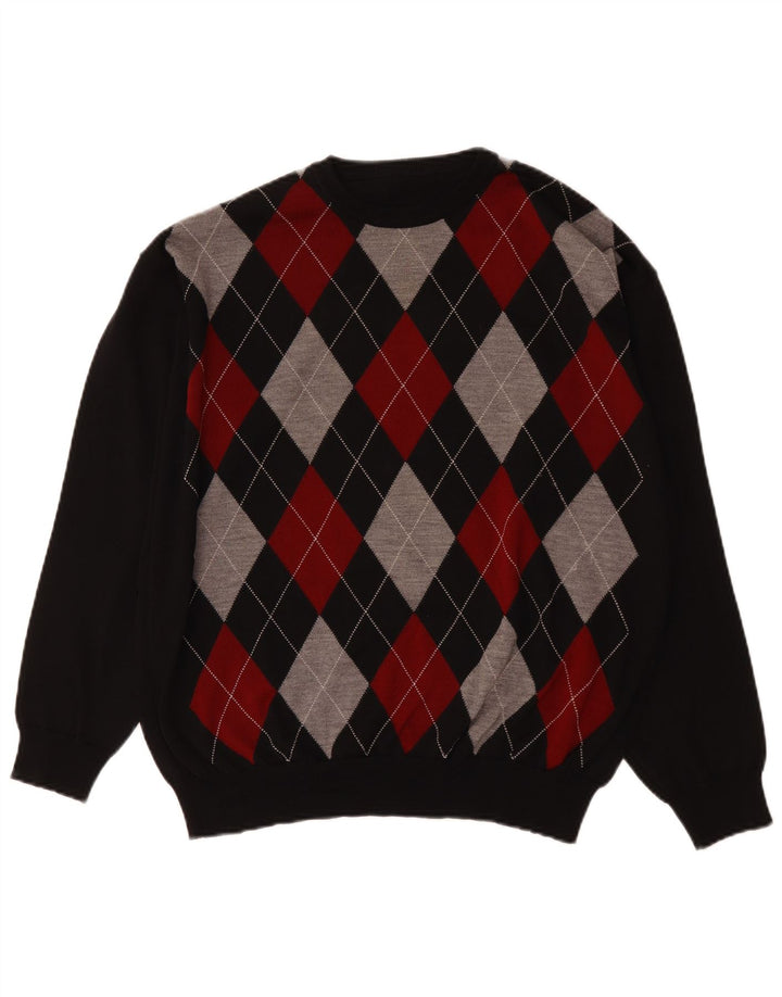 Maglione girocollo da uomo vintage grande a rombi multicolore/diamante
