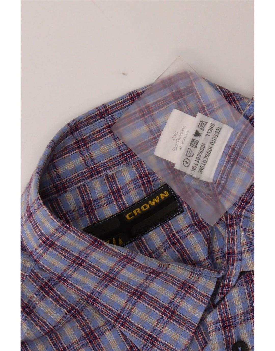 Camicia a maniche corte da uomo Crown in cotone a quadri blu grandi