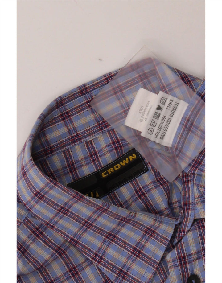 Camicia a maniche corte da uomo Crown in cotone a quadri blu grandi