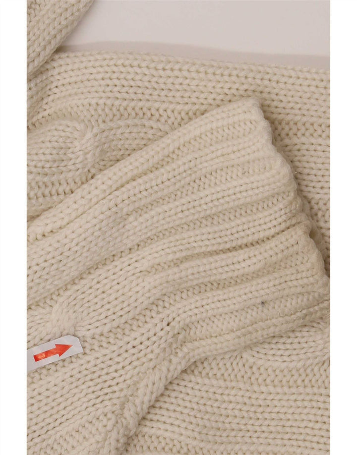Maglione vintage da uomo con scollo a V in acrilico a righe bianche medie