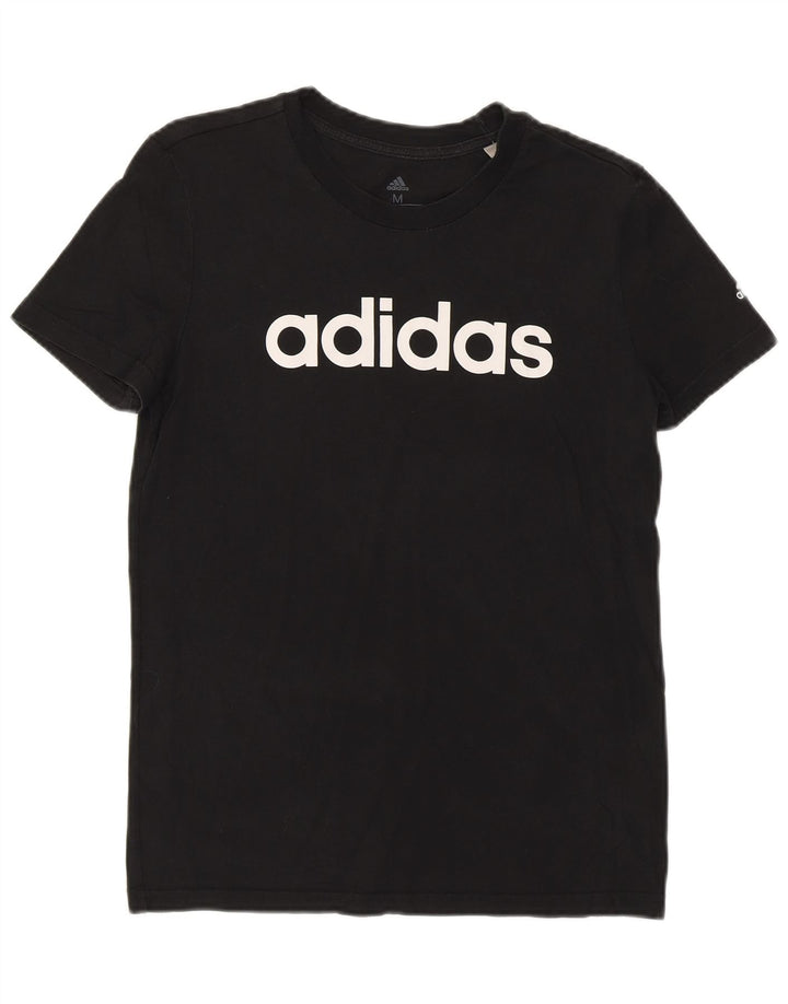 T-shirt grafica da donna ADIDAS Top UK 12/14 cotone nero medio