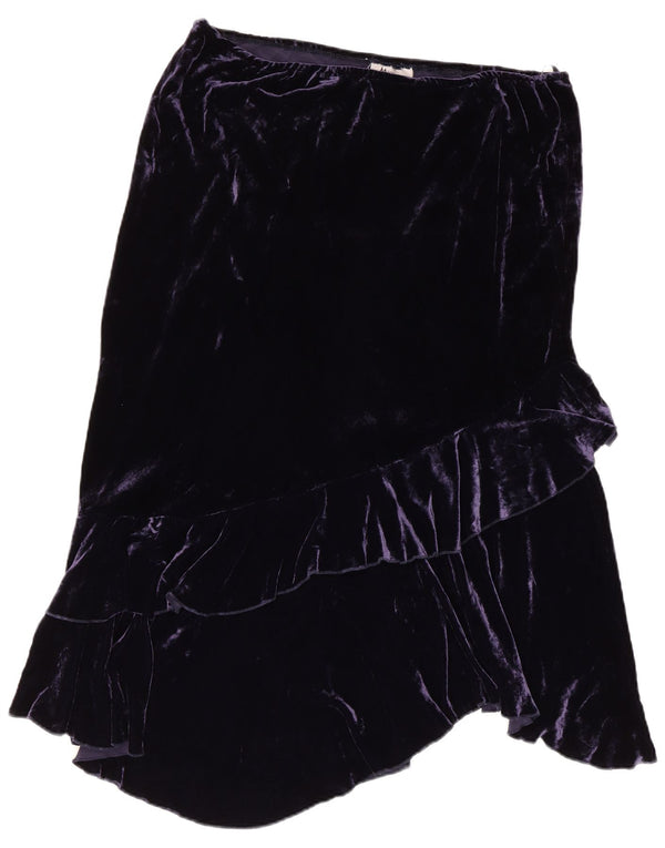 Gonna a strati asimmetrica in velluto da donna vintage W38 XL blu navy