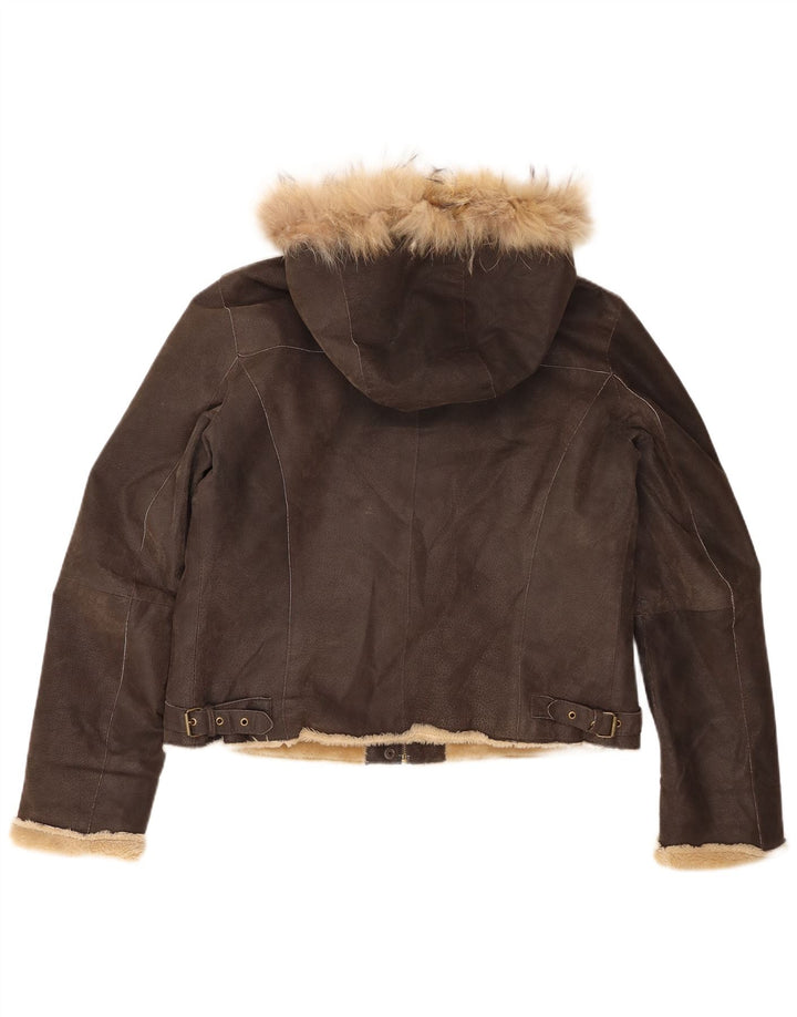 Giubbotto in shearling con cappuccio da donna Bata and More IT 46 Large in pelle marrone