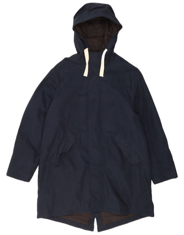 Parka da uomo con cappuccio Zara UK 40 Large in cotone blu navy
