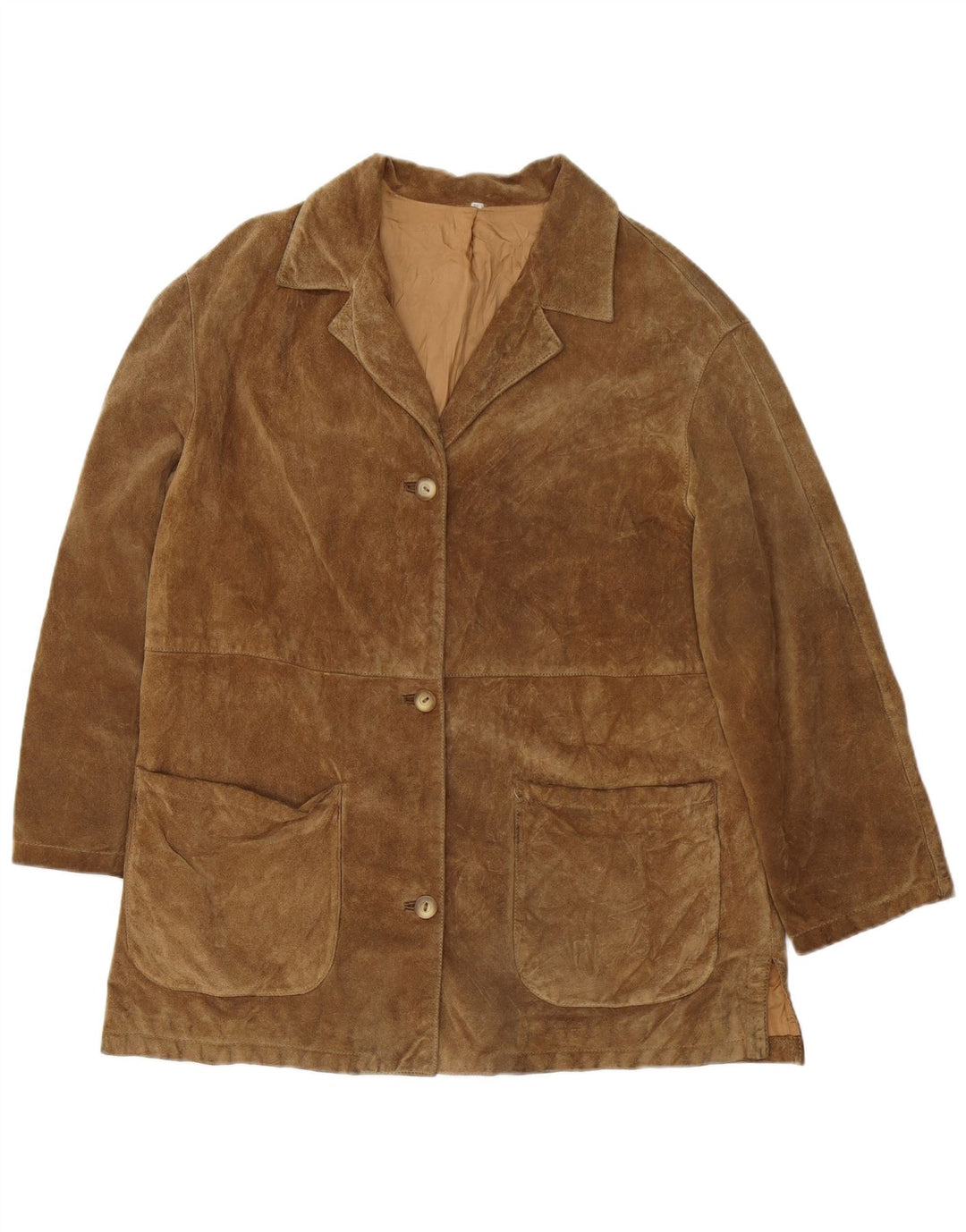 Giacca vintage da donna in pelle scamosciata vestibilità ampia UK 14 marrone medio