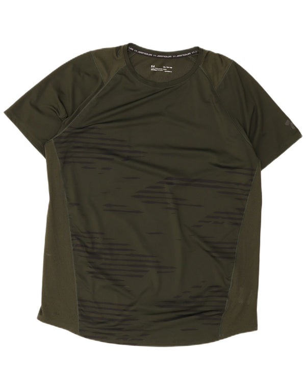 T-shirt aderente da uomo Under Armour Top XL poliestere a righe verdi