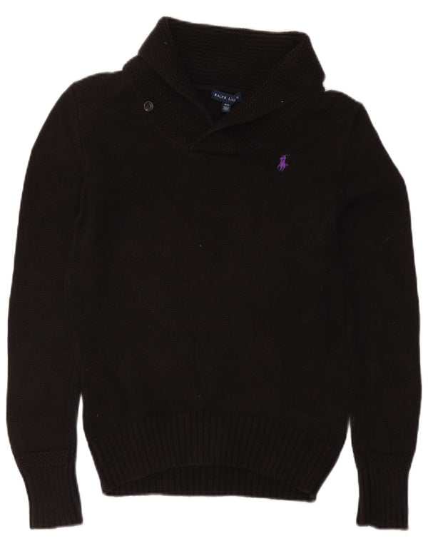 Maglione maglione da donna con collo a scialle Ralph Lauren UK 12 cotone nero medio