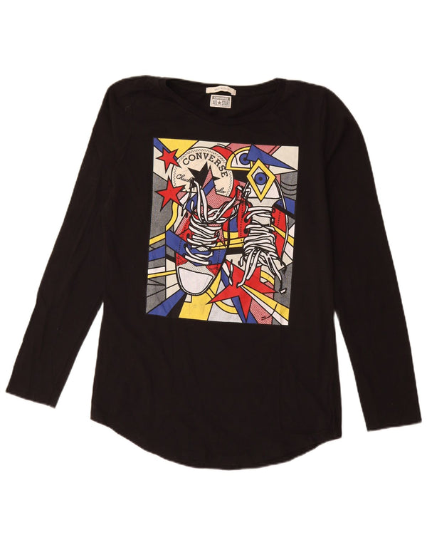 Converse Top grafico da donna a maniche lunghe UK 12 medio cotone nero
