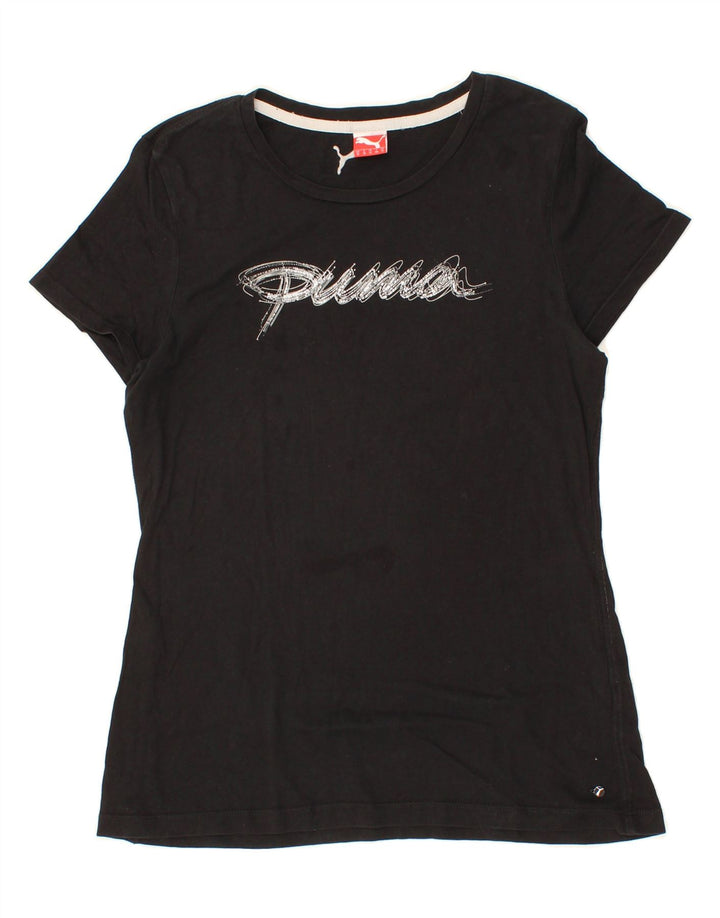 PUMA Womens Graphic T-Shirt Top UK 14 Medium Black Cotton Vintage Puma and Second-Hand Puma from Messina Hembry 