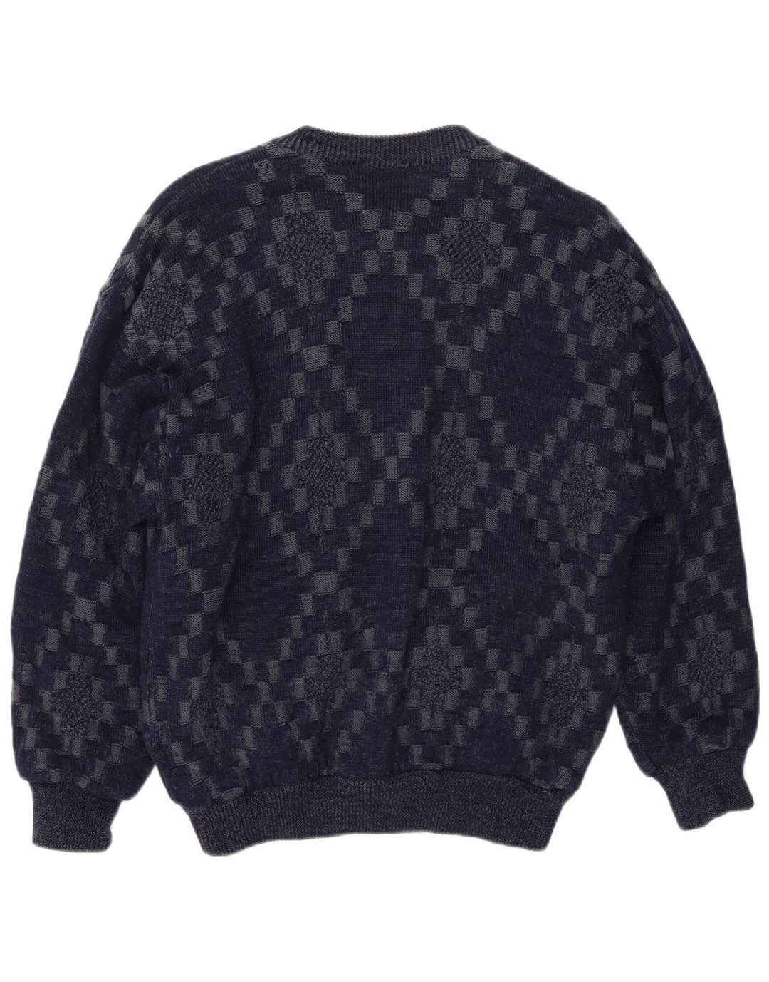 Maglione cardigan da uomo VINTAGE grande viscosa geometrica blu navy