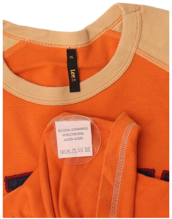 Lee Top grafico da uomo a maniche lunghe XL in cotone color block arancione