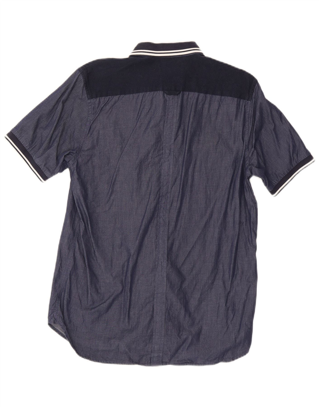 Camicia a maniche corte da uomo Fred Perry in cotone a righe blu navy medio