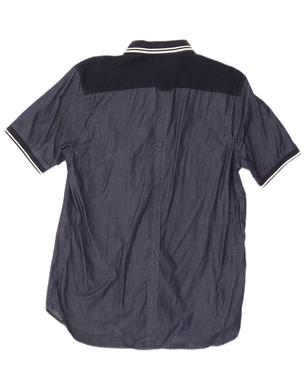 Camicia a maniche corte da uomo Fred Perry in cotone a righe blu navy medio