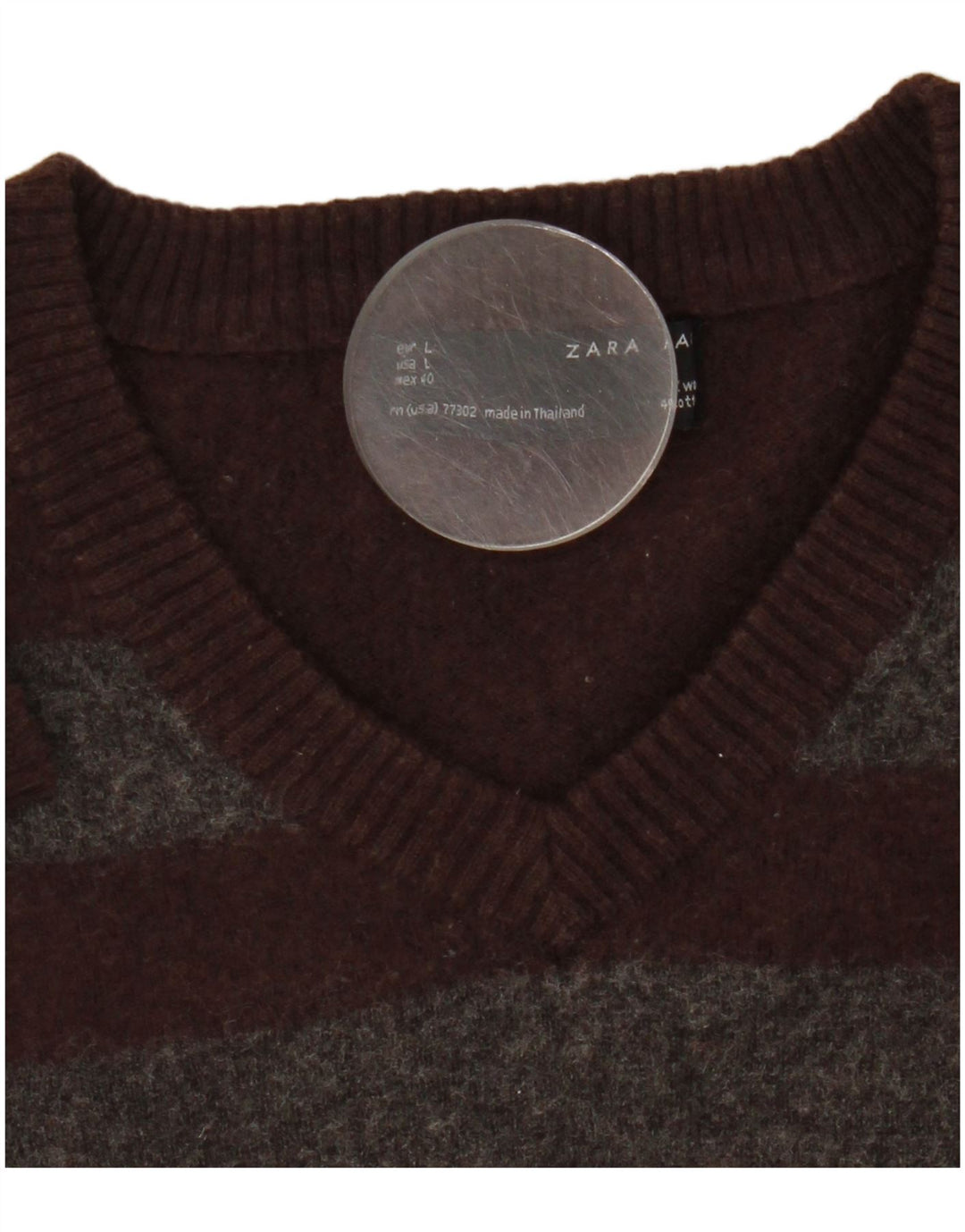 Maglione Zara da uomo con scollo a V in lana a righe marrone medio