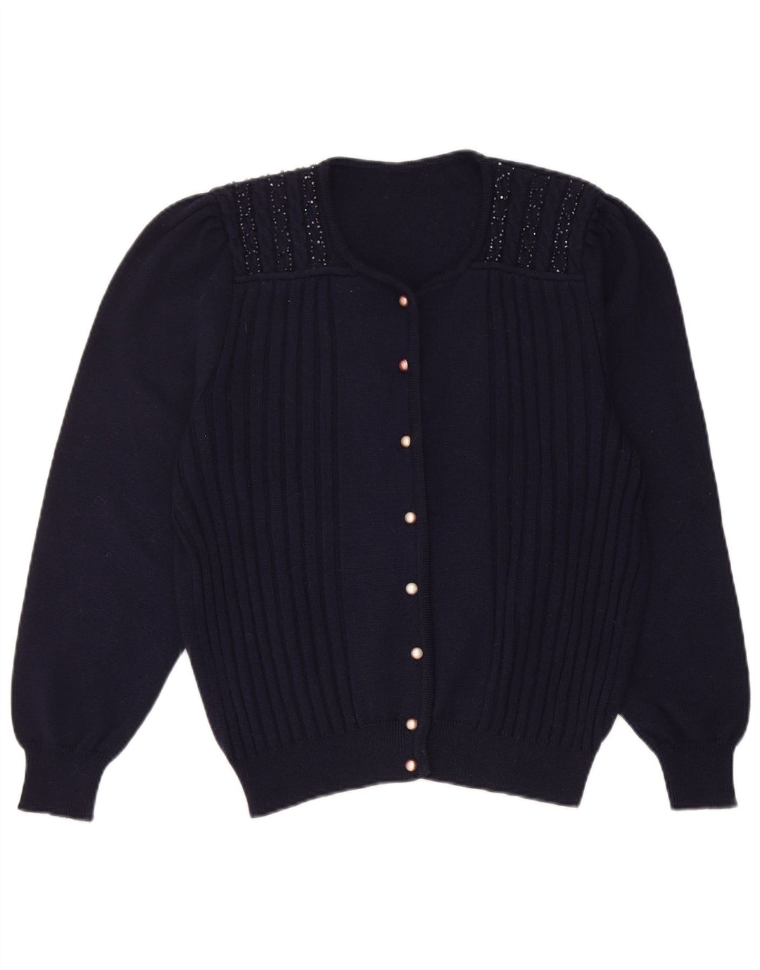 Maglione cardigan da donna vintage UK 14 medio blu navy