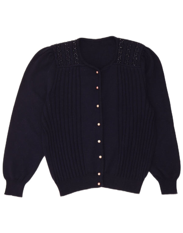 Maglione cardigan da donna vintage UK 14 medio blu navy