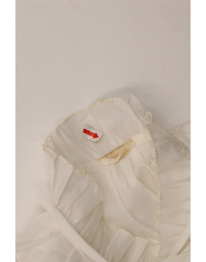 Camicetta da donna con volant sul davanti VINTAGE UK 16 grande bianca