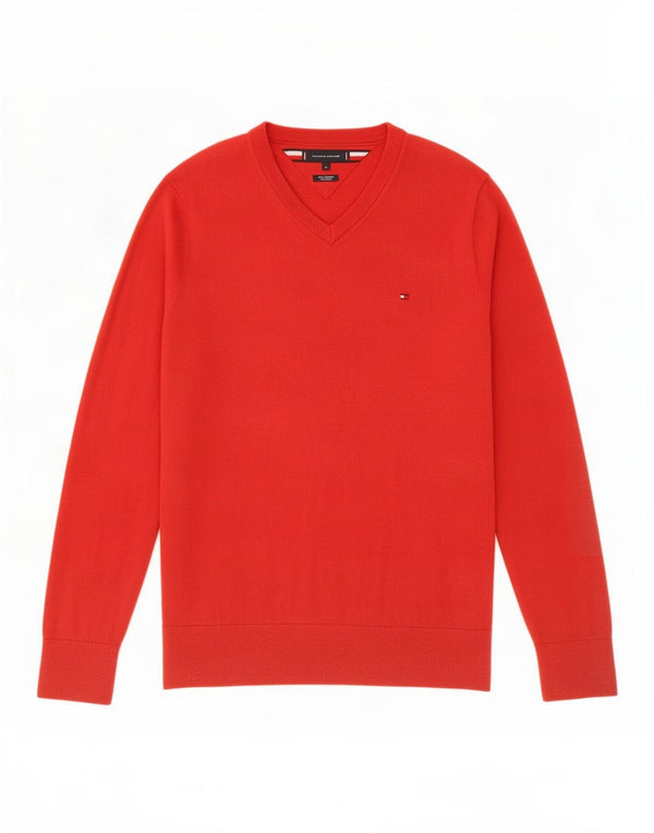 Maglione maglione con scollo a V da uomo Tommy Hilfiger in cotone rosso medio