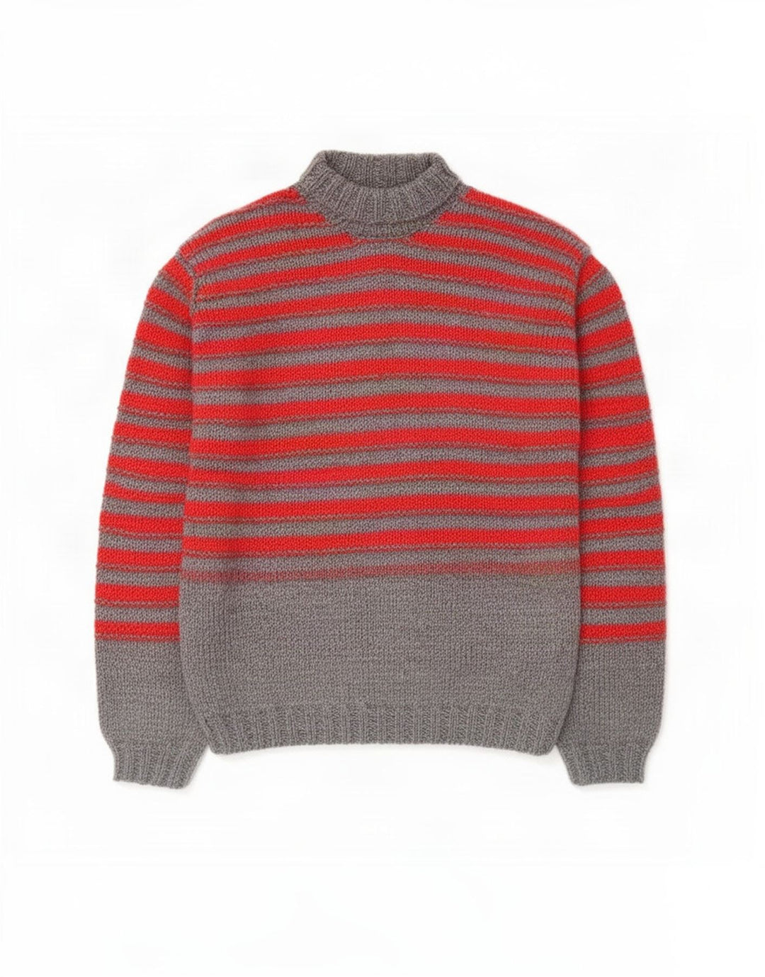 Maglione maglione vintage da uomo con collo alto a righe grigio medio