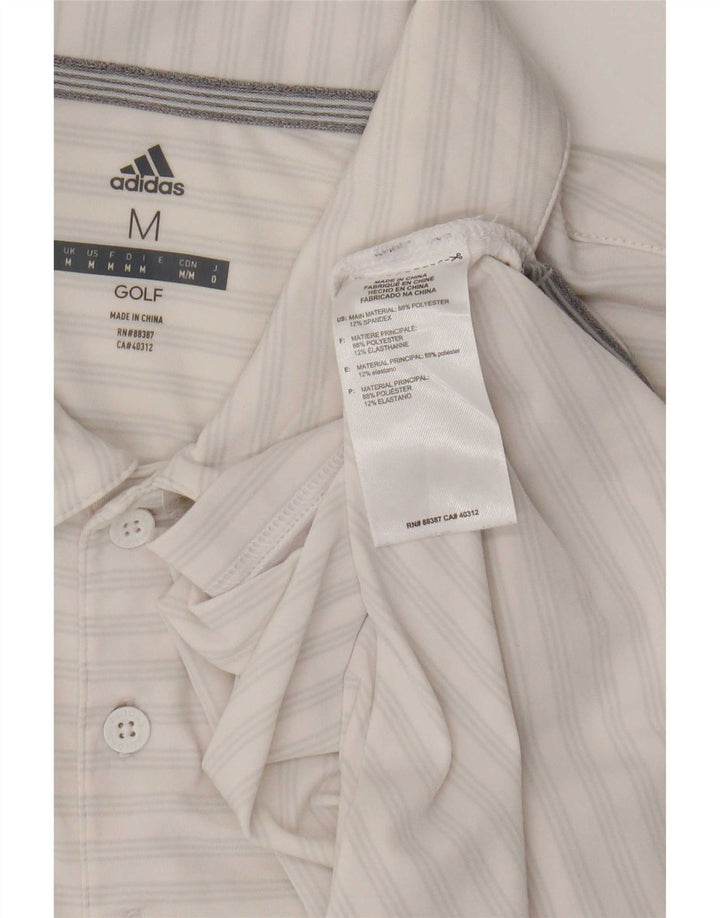 Polo da golf da uomo Adidas in poliestere a righe bianche medie